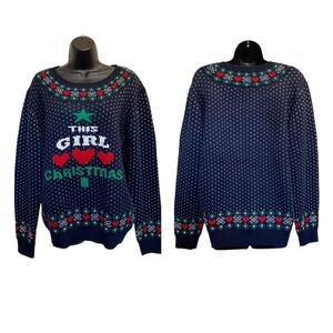 V28 This Girl Loves Christmas Thick Cozy Sweater Blue Sz XXL